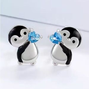 Penguin & Blue Heart Earrings